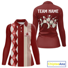 Load image into Gallery viewer, Retro Red argyle pattern Bowling shirts For Women custom bowling team jerseys Bowler Outfits NQS10151