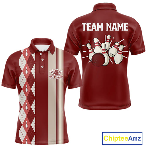 Retro Red argyle pattern Bowling shirts For Men custom bowling team jerseys Bowler Outfits NQS10151