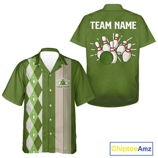 Retro Green argyle pattern Bowling Hawaiian shirt custom bowling team jerseys Bowler Outfits NQS10152