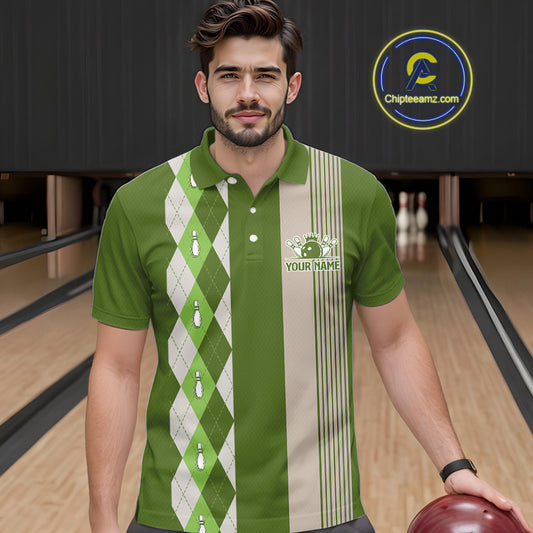 Retro Green argyle pattern Bowling shirts For Men custom bowling team jerseys Bowler Outfits NQS10152