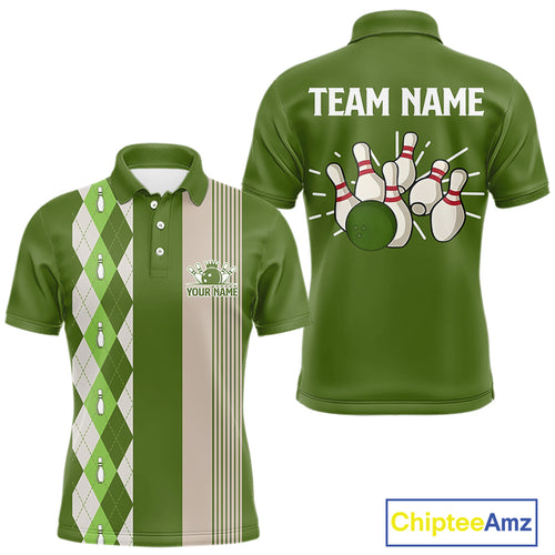 Retro Green argyle pattern Bowling shirts For Men custom bowling team jerseys Bowler Outfits NQS10152