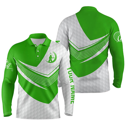 Green and White golf shirt custom name short sleeve, long sleeve golf polos for mens, golfing gifts NQS5980
