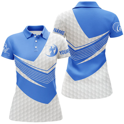 Blue and White golf shirt custom short sleeve, long sleeve golf polos for womens, golf gift for women NQS5981