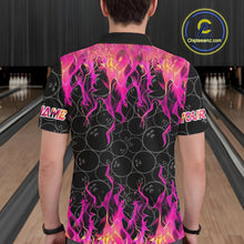 Load image into Gallery viewer, Black and Pink Flame camo Men bowling shirts Custom Flame Bowling Shirt Team Bowling Jersey NQS8304