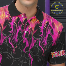 Load image into Gallery viewer, Black and Pink Flame camo Men bowling shirts Custom Flame Bowling Shirt Team Bowling Jersey NQS8304