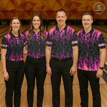 Load image into Gallery viewer, Black and Pink Flame camo Womens bowling shirts Custom Flame Bowling Shirt Team Bowling Jersey NQS8304