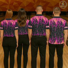Load image into Gallery viewer, Black and Pink Flame camo Womens bowling shirts Custom Flame Bowling Shirt Team Bowling Jersey NQS8304