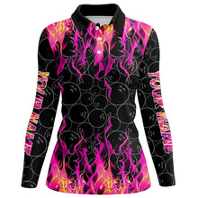 Load image into Gallery viewer, Black and Pink Flame camo Womens bowling shirts Custom Flame Bowling Shirt Team Bowling Jersey NQS8304