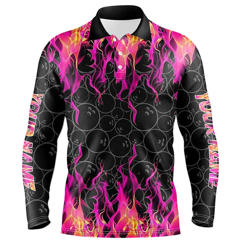 Black and Pink Flame camo Men bowling shirts Custom Flame Bowling Shirt Team Bowling Jersey NQS8304