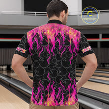 Load image into Gallery viewer, Black and Pink Flame camo Men bowling shirts Custom Flame Bowling Shirt Team Bowling Jersey NQS8304