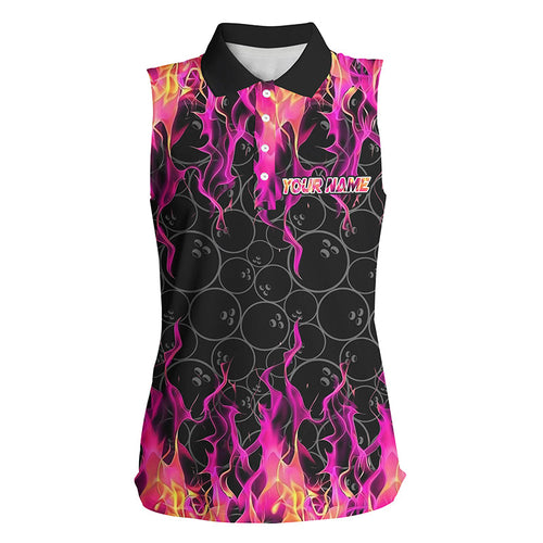 Black and Pink Flame camo Sleeveless Polo shirts Custom Flame Bowling Shirt Team Bowling Jersey NQS8304