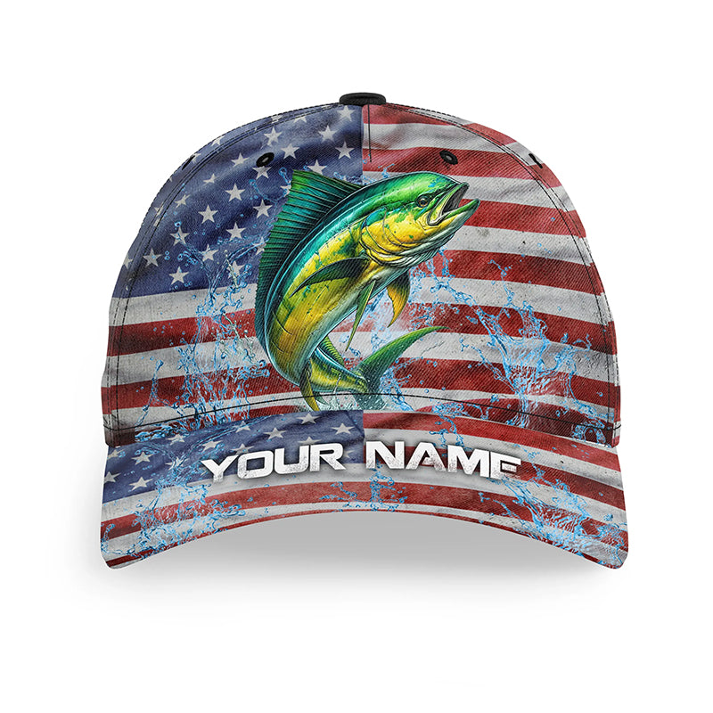 American flag patriot Mahi mahi Fishing Baseball Angler Hat Cap, Personalized Dorado Fishing Gifts NQS8296