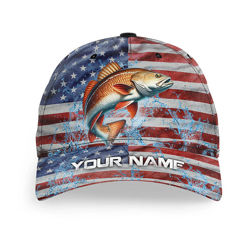 American flag patriot Redfish Fishing Baseball Angler Hat Cap, Personalized Red Drum Fishing Gifts NQS8297