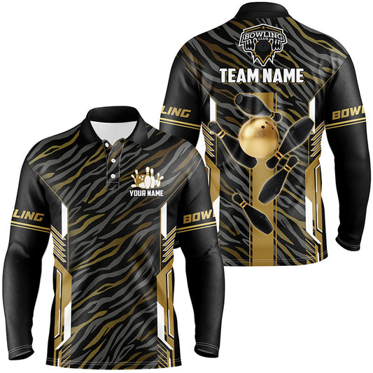 Black And Gold zebra pattern Bowling Shirts For Men, Personalized Bowling Team Jerseys Bowler Outfit NQS8300