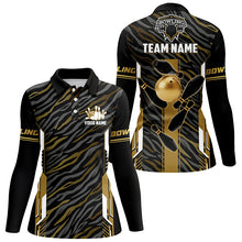 Load image into Gallery viewer, Black And Gold zebra pattern Bowling Shirts For Women, Personalized Bowling Team Jerseys Bowler Outfit NQS8300
