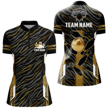 Load image into Gallery viewer, Black And Gold zebra pattern Bowling Shirts For Women, Personalized Bowling Team Jerseys Bowler Outfit NQS8300