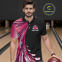 Load image into Gallery viewer, Black and Pink Bowling Ball and Pins wings Bowling Shirts for Men Custom Team Bowling Jerseys NQS10489