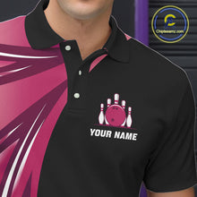 Load image into Gallery viewer, Black and Pink Bowling Ball and Pins wings Bowling Shirts for Men Custom Team Bowling Jerseys NQS10489