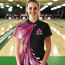 Load image into Gallery viewer, Black and Pink Bowling Ball and Pins wings Bowling Shirts for Women Custom Team Bowling Jerseys NQS10489