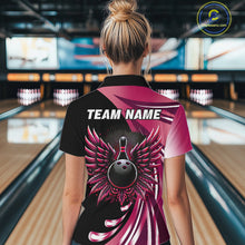 Load image into Gallery viewer, Black and Pink Bowling Ball and Pins wings Bowling Shirts for Women Custom Team Bowling Jerseys NQS10489