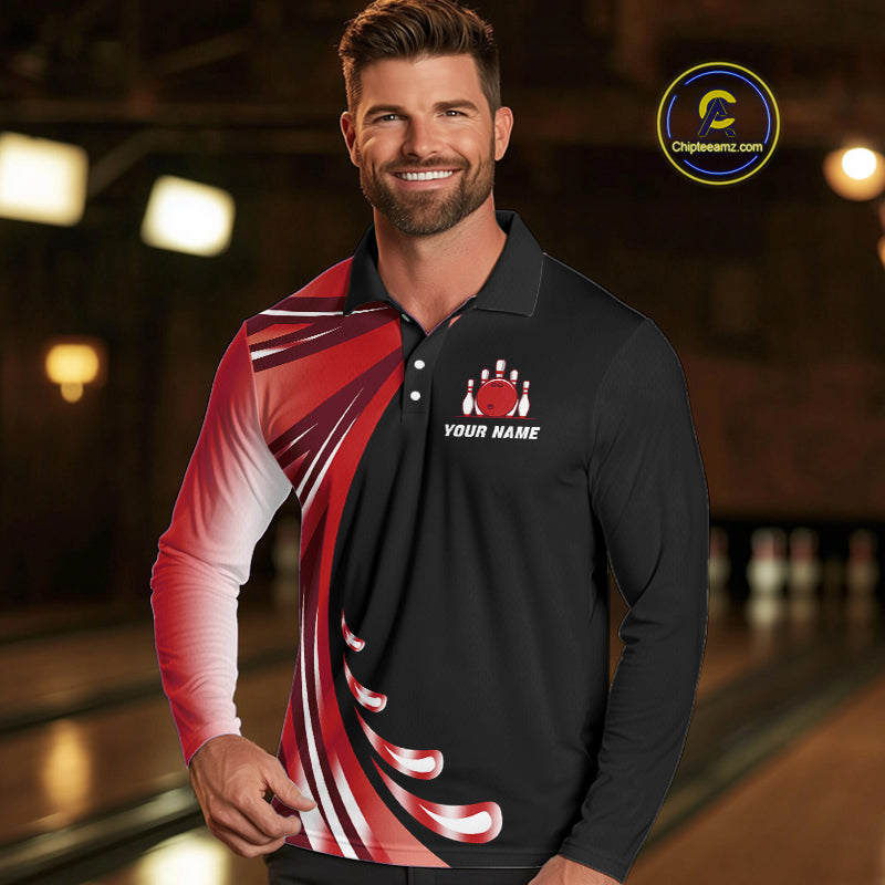 Black and Red Bowling Ball and Pins wings Bowling Shirts for Men Custom Team Bowling Jerseys NQS10491