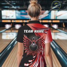 Load image into Gallery viewer, Black and Red Bowling Ball and Pins wings Bowling Shirts for Women Custom Team Bowling Jerseys NQS10491