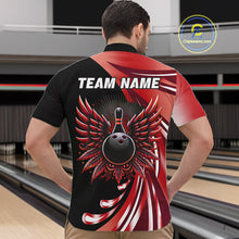Load image into Gallery viewer, Black and Red Bowling Ball and Pins wings Bowling Shirts for Men Custom Team Bowling Jerseys NQS10491