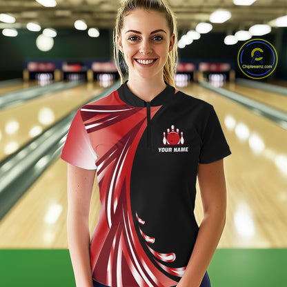 Black and Red Bowling Ball and Pins wings Bowling Shirts for Women Custom Team Bowling Jerseys NQS10491