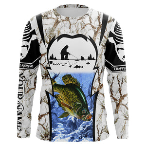 Winter crappie Ice fishing camo Customize name Performance Long Sleeve fishing shirts for men, women NQS1012