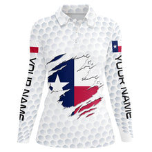 Load image into Gallery viewer, White Golf ball skin Texas Flag custom patriotic Womens golf polo shirts, unique golf gifts NQS8739