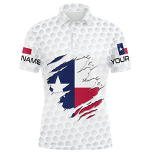 Load image into Gallery viewer, White Golf ball skin Texas Flag custom patriotic Mens golf polo shirts, unique patriot golf gifts NQS8739