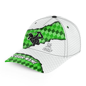 Green argyle pattern white golf ball skin Golfer hat custom golf sun hats for men, women NQS8741