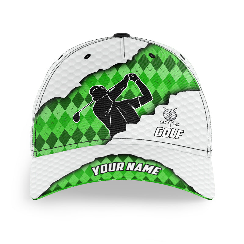 Green argyle pattern white golf ball skin Golfer hat custom golf sun hats for men, women NQS8741