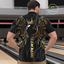 Load image into Gallery viewer, Black and Gold Dragon tribal crown Bowling ball Shirts for Men Custom Bowling Team League Jerseys NQS10903