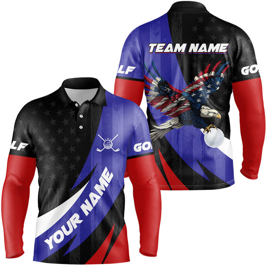 American Flag Eagle Golf Polo Shirt For Men custom Patriotic golf outfits for mens NQS8978