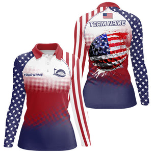 Red, white and blue American Flag Golf Ball Golf Polo Shirt For Women custom Patriotic ladies golf top NQS8982