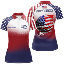 Load image into Gallery viewer, Red, white and blue American Flag Golf Ball Golf Polo Shirt For Women custom Patriotic ladies golf top NQS8982