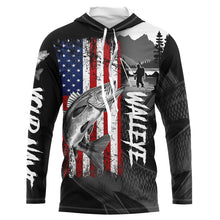 Load image into Gallery viewer, American Flag Walleye Fishing Custom long sleeve performance Fishing Shirts, Walleye fishing jerseys NQS8979