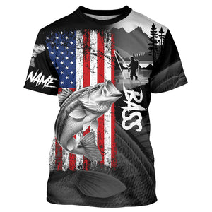 American Flag Bass Fishing Custom long sleeve performance Fishing Shirts, Bass fishing jerseys NQS8980