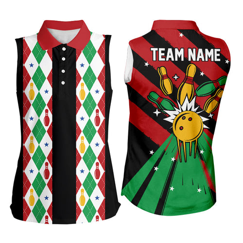 Christmas argyle pattern Bowling Sleeveless Polo shirts Custom Xmas Team Bowling Jerseys NQS8985