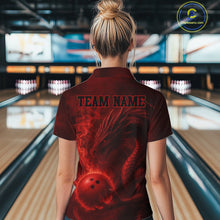 Load image into Gallery viewer, Red Flame Dragon Bowling Polo, 1/4 Zip Shirts For Women Custom Name Team Bowling League Jersey NQS11092