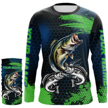 Load image into Gallery viewer, Blue and Green Camo Largemouth Bass fishing custom Bass fishing jerseys, personalized fishing gifts NQS9218