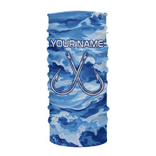 Load image into Gallery viewer, Blue Sea Wave Camo Fish hook custom name long sleeve fishing shirt, camo fishing jerseys NQS9220