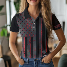 Load image into Gallery viewer, Black and Red American flag Women golf polo shirts Customize patriotic golf shirt for ladies NQS9413