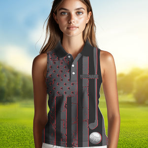 Black and Red American flag Women sleeveless polo shirt Customize patriotic golf shirt for ladies NQS9413