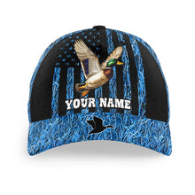 Load image into Gallery viewer, Duck hunting blue waterfowl camo American flag Custom hunting hat Unisex duck hunting Baseball hat NQS11499