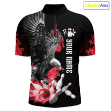 Load image into Gallery viewer, Custom Red Flame Black Eagle Bowling Polo, Quarter Zip Shirt For Men, Team Bowling Clothes NQS11500