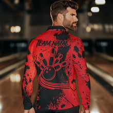 Load image into Gallery viewer, Black and Red Mens Bowling Polo, Quarter Zip Shirts Custom Bowling Team League Jerseys NQS9569