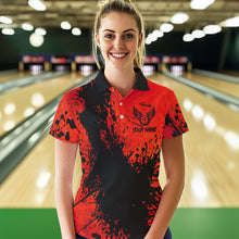 Load image into Gallery viewer, Black and Red Womens Bowling Polo, Quarter Zip Shirts Custom Bowling Team League Jerseys NQS9569