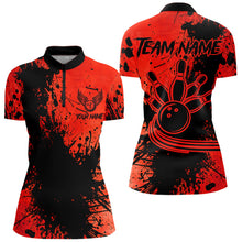 Load image into Gallery viewer, Black and Red Womens Bowling Polo, Quarter Zip Shirts Custom Bowling Team League Jerseys NQS9569